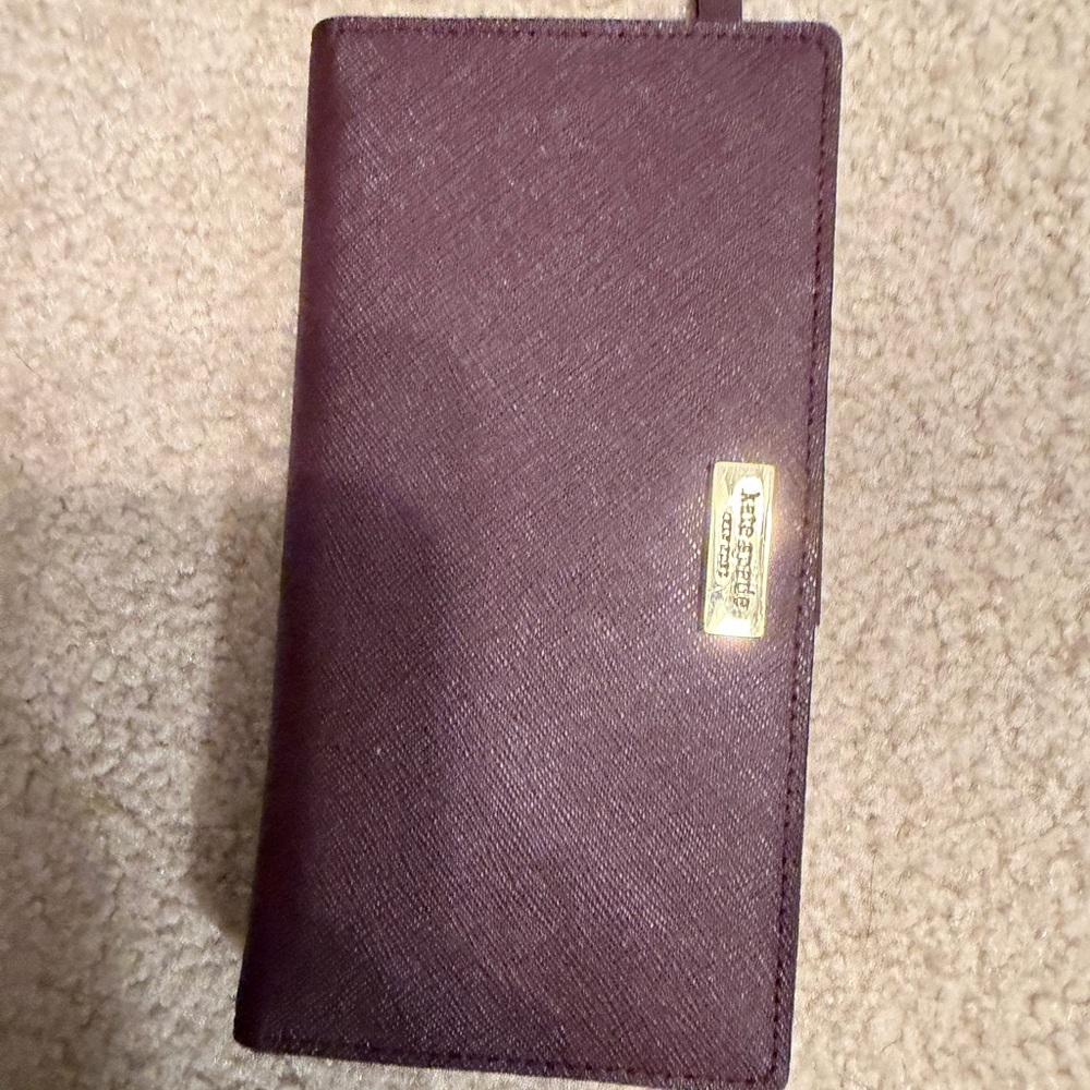 kate spade Plum Saffiano Continental Wristlet Wallet with Gold Plaque